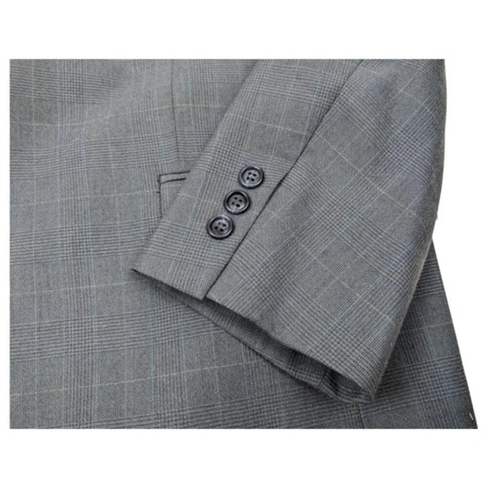 Pierre Balmain Paris Marseille Gray‎ Plaid Suit Jacket Single-breasted 46L